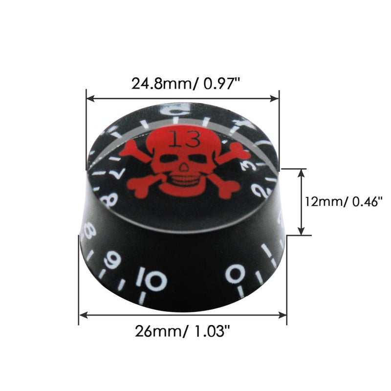 mxuteuk 4pcs Skull Electric Guitar Knob Bass Top Hat Knobs Speed Volume Tone Knob AMP Effect Pedal Control Knobs Black With Red KNOB-S10 - Image 5